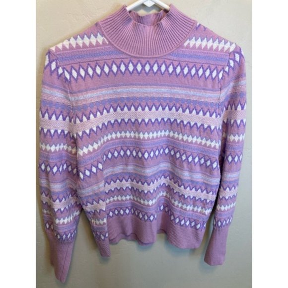 Aspen Mockneck Long Sleeve Lavender Fair Isle Print Cozy Sweater Size Large - Picture 2 of 10